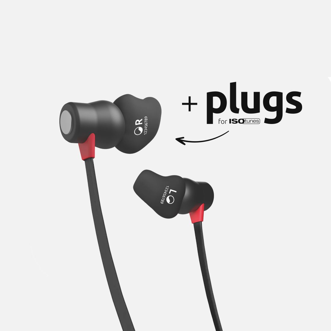 a high quality rendering of ISOtunes XTRA 2.0 hearing protection with custom-fit bachmaier® earplugs