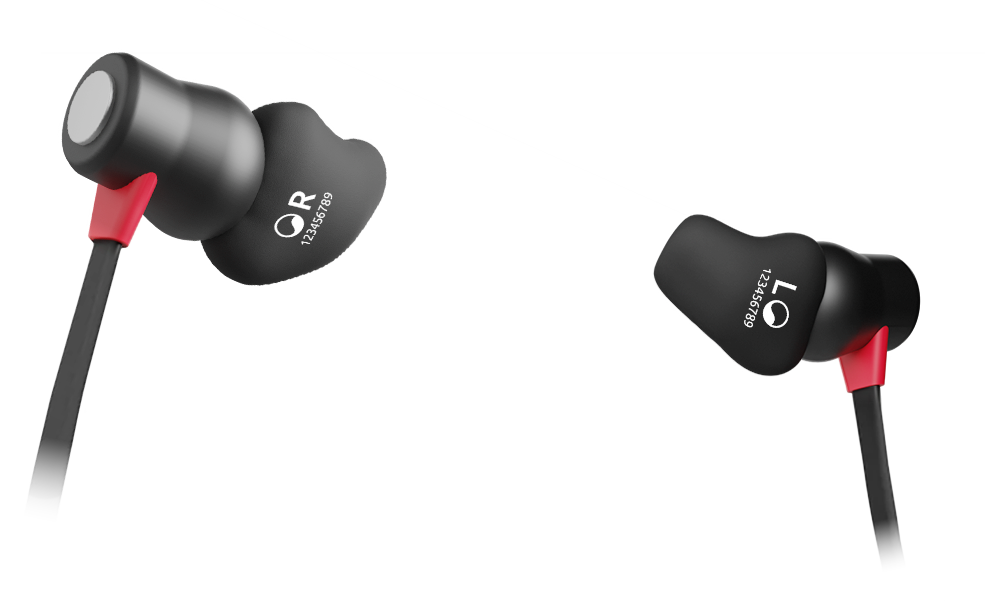 a close up rendering of ISOtunes XTRA 2.0 hearing protection with custom-fit bachmaier® earplugs