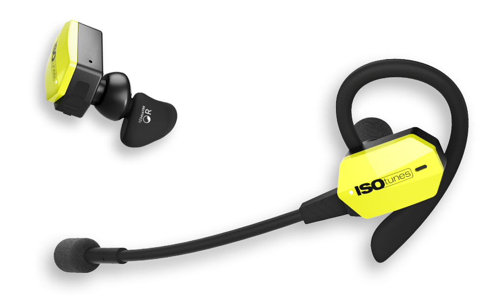 A high quality rendering of ISOtunes ULTRACOMM Aware + bachmaier® plugs